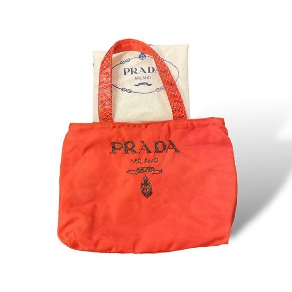 PRADA Tote with Python Handles and Beaded Front Logo - Picture 14 of 14